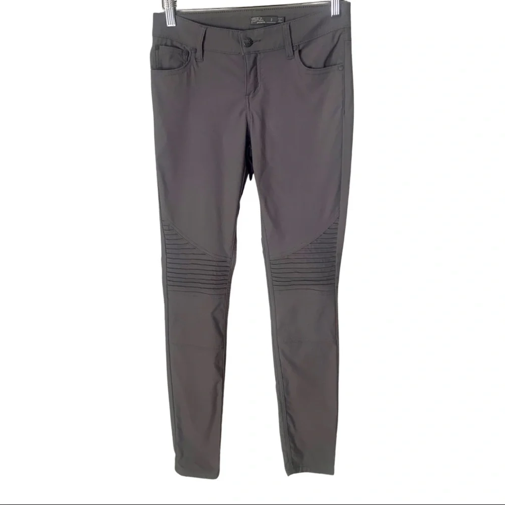 PRANA Brenna Moto Stretch Skinny Pants Mid Rise Gravel Nylon Size 2 - Picture 5 of 15